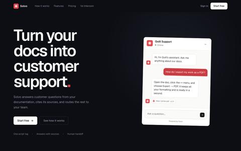 Solvo — AI customer support grounded in your documentation — screenshot
