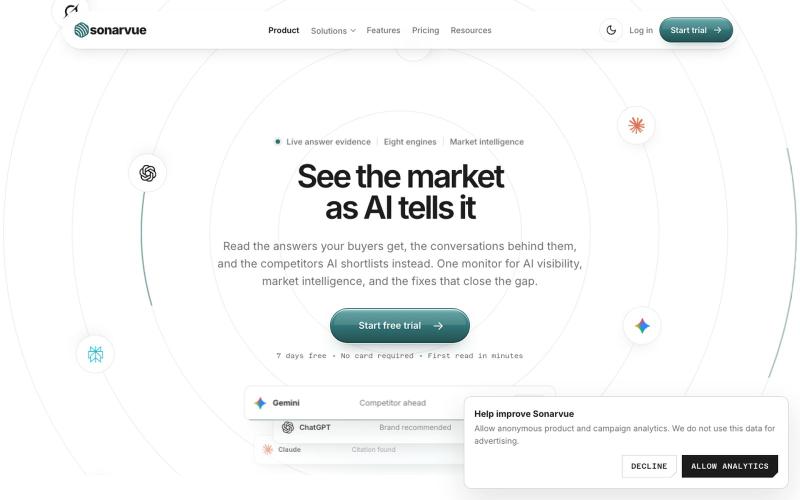 AI Visibility and Market Intelligence for AI Search | Sonarvue — screenshot