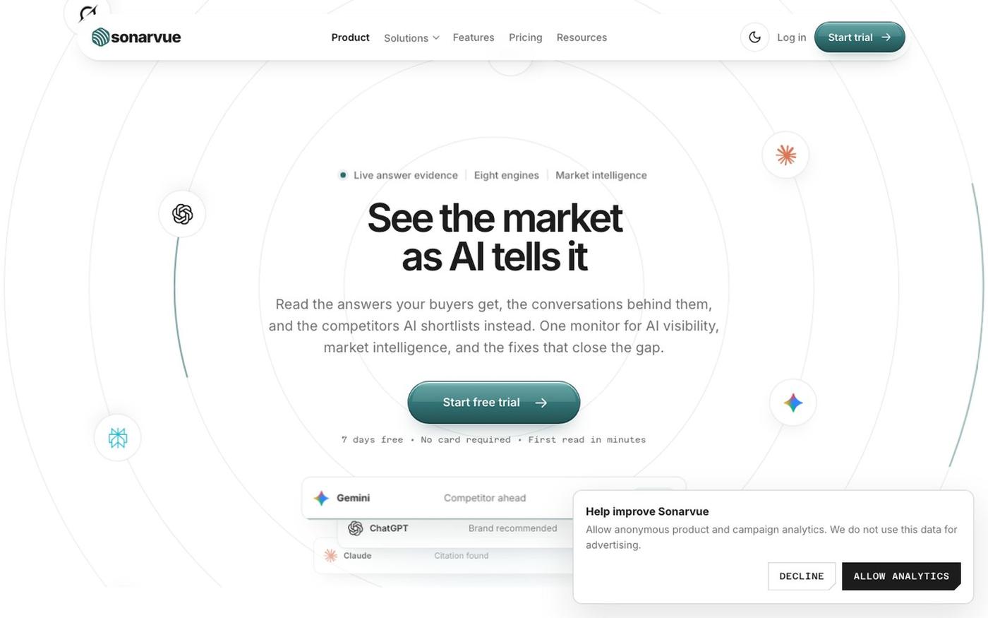 AI Visibility and Market Intelligence for AI Search | Sonarvue — screenshot