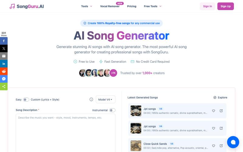AI Song Generator | Create Music with AI - SongGuru.AI — screenshot