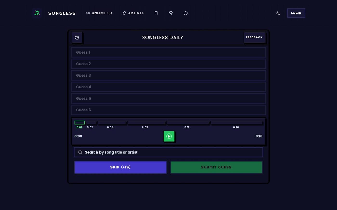 Songless Game: Free Music Guessing Game & Heardle Alternative — screenshot