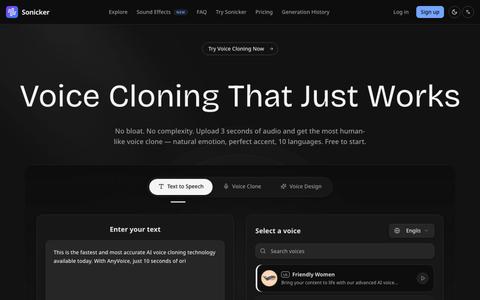 Sonicker — Free AI Voice Generator | Text to Speech, Voice Cloning & Voice Desig — screenshot