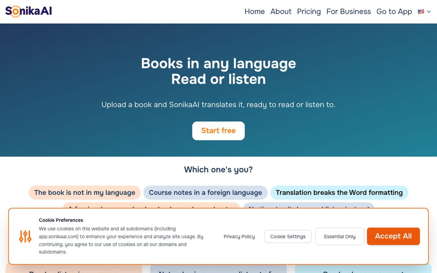 SonikaAI — books in any language: read or listen — screenshot