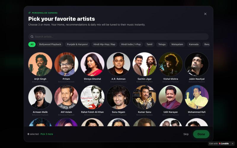Sonara music world — screenshot