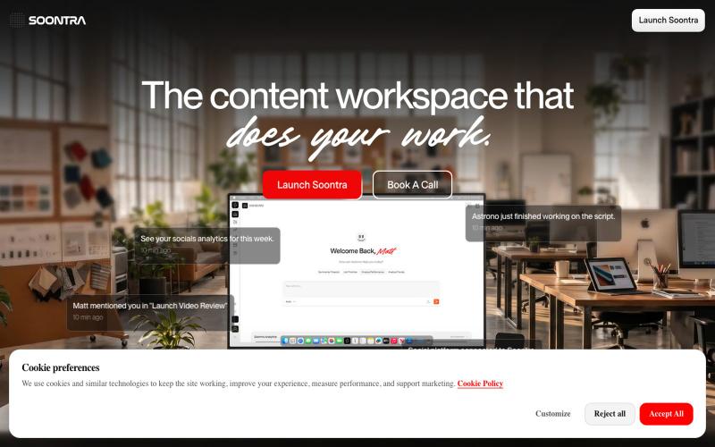 Soontra | The Content Workspace That Does Your Work — screenshot