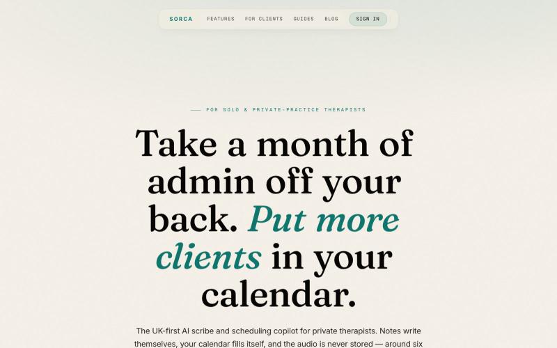 Sorca — AI thinking partner for UK therapists — screenshot