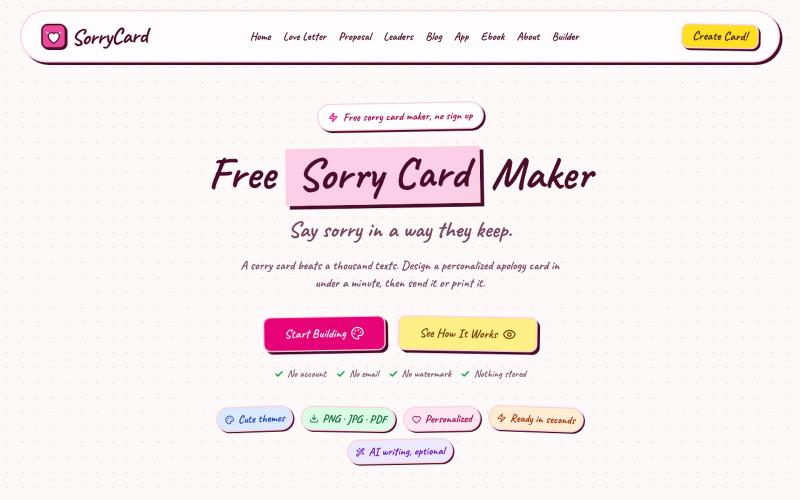 Sorry Card Maker — Free Apology Cards Online | SorryCard — screenshot