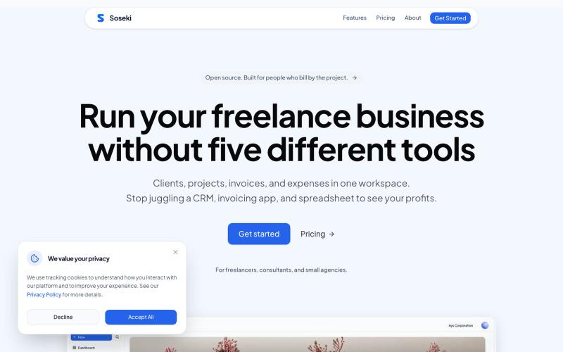 Free Invoicing Software for Freelancers | Soseki — screenshot