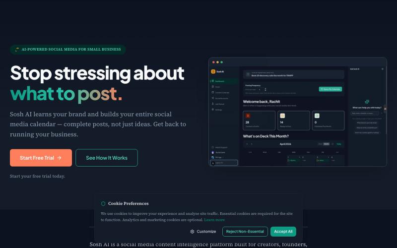 Sosh AI — Social Media Marketing for Busy Founders — screenshot