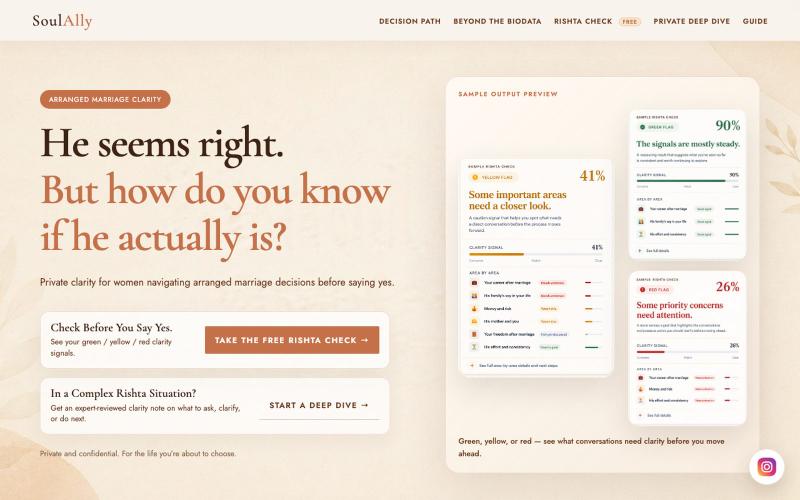 SoulAlly — Beyond the Biodata Review, Rishta Check & Arranged Marriage Clarity — screenshot