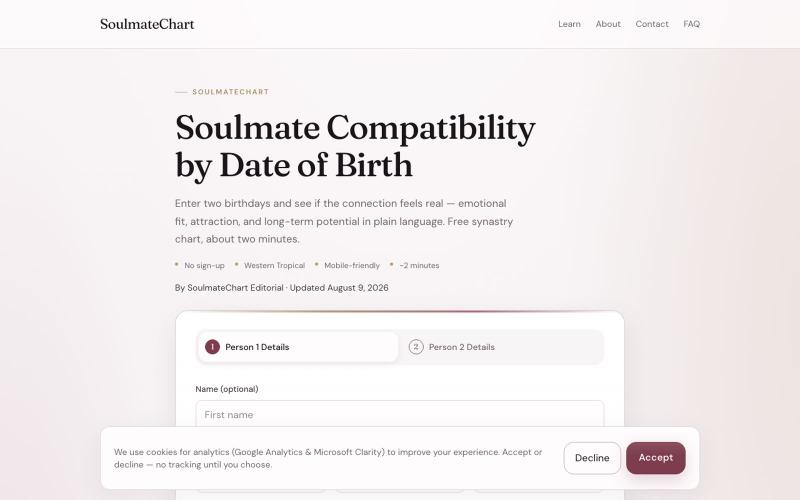 Soulmate Compatibility by Date of Birth | Free — screenshot