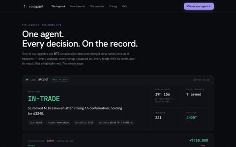 soulquant — the logbook: one agent, every decision, on the record — screenshot