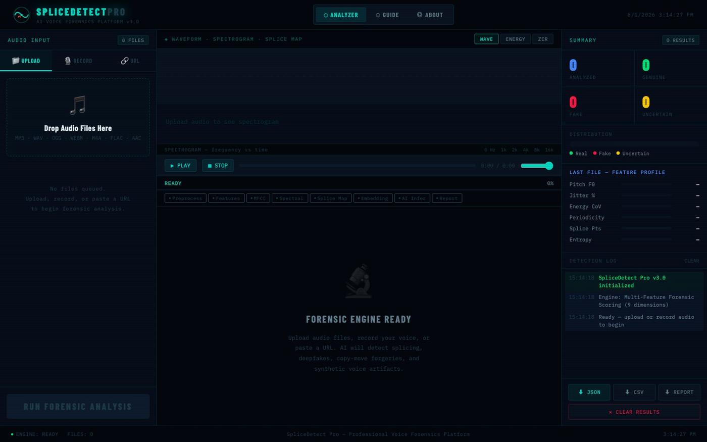 SpliceDetect Pro — AI Voice Forensics — screenshot