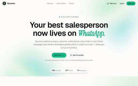Souveno AI — Your best salesperson now lives on WhatsApp — screenshot