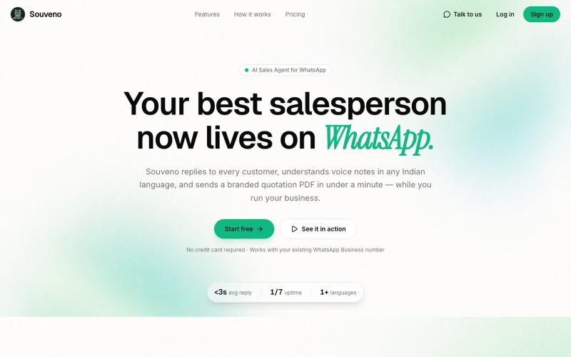Souveno AI — Your best salesperson now lives on WhatsApp — screenshot