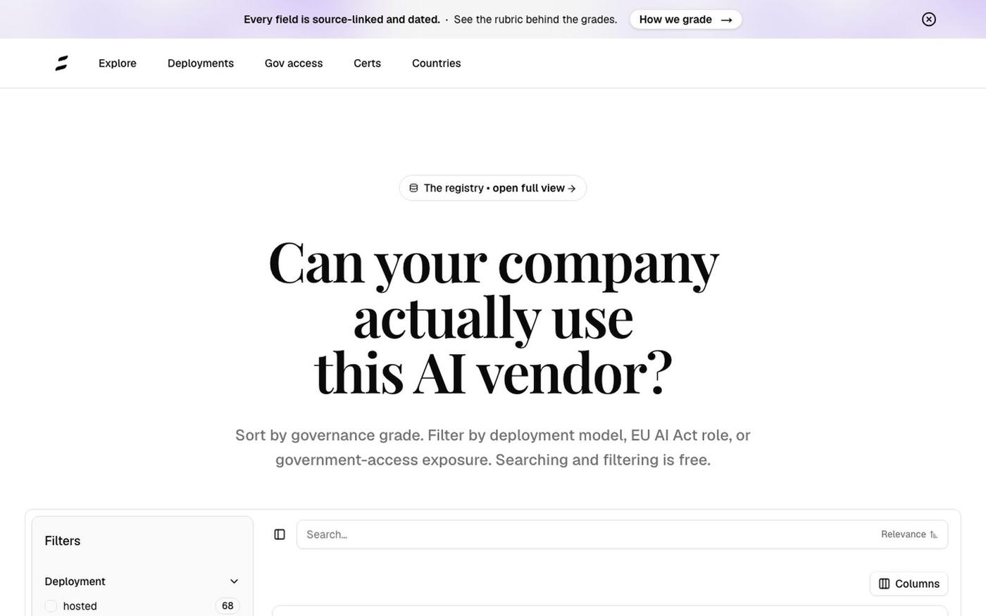 Sovereign AI Registry — AI vendor sovereignty & compliance — screenshot