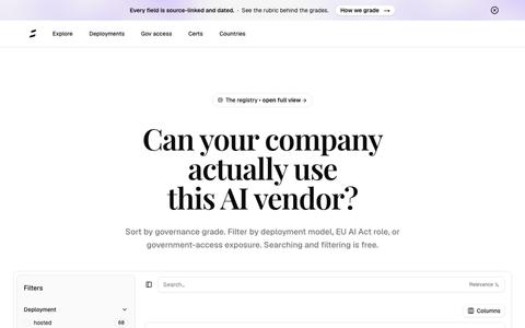 Sovereign AI Registry — AI vendor sovereignty & compliance — screenshot