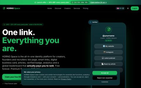 HORNO Space — Free Link-in-Bio, Link Shortener, Digital Business Card & Bio Page — screenshot