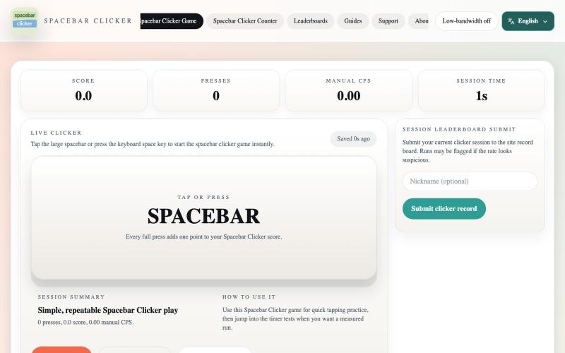 Spacebar Clicker Game | Play Online, Upgrades, Autosave & Records — screenshot