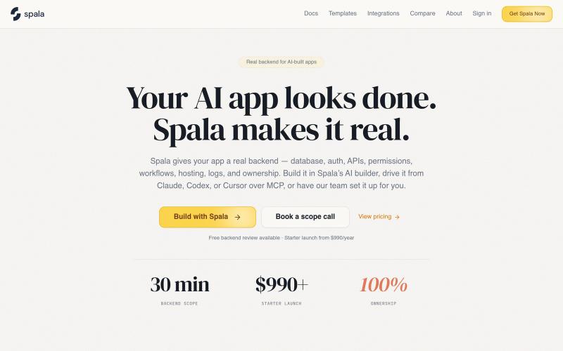 Spala — Visual Backend Logic for AI-Built Apps — screenshot