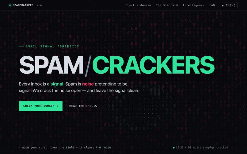 SpamCrackers — Free SPF, DKIM & DMARC Checker & Email Signal Standard — screenshot
