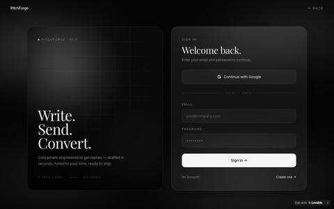 Sign in — PitchForge — screenshot