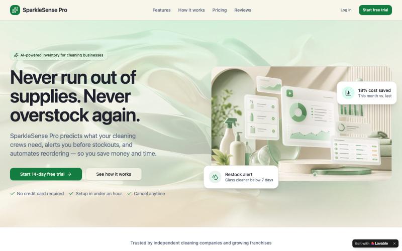 SparkleSense Pro — AI Inventory Management for Cleaning Businesses — screenshot
