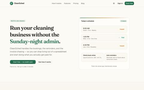 CleanSched — Scheduling & invoicing for solo cleaners — screenshot