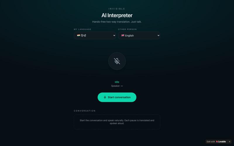AI Interpreter — Live Hindi ↔ English Conversation — screenshot