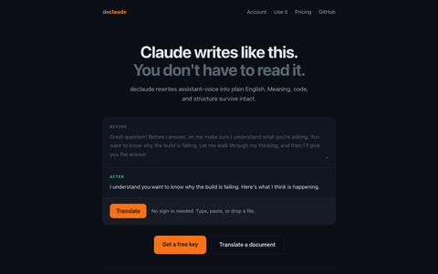 declaude: Claude-English to plain English — screenshot