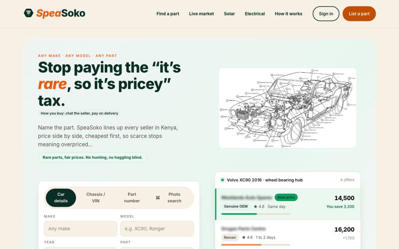 SpeaSoko | Every car part in Kenya, every price side by side — screenshot
