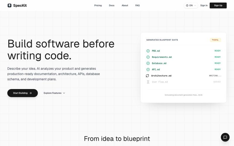 SpecKit — Build software before writing code — screenshot