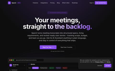 Spectr - Your meetings, straight to the backlog — screenshot