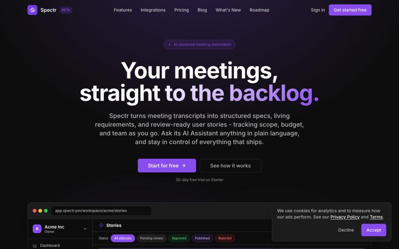 Spectr - Your meetings, straight to the backlog — screenshot