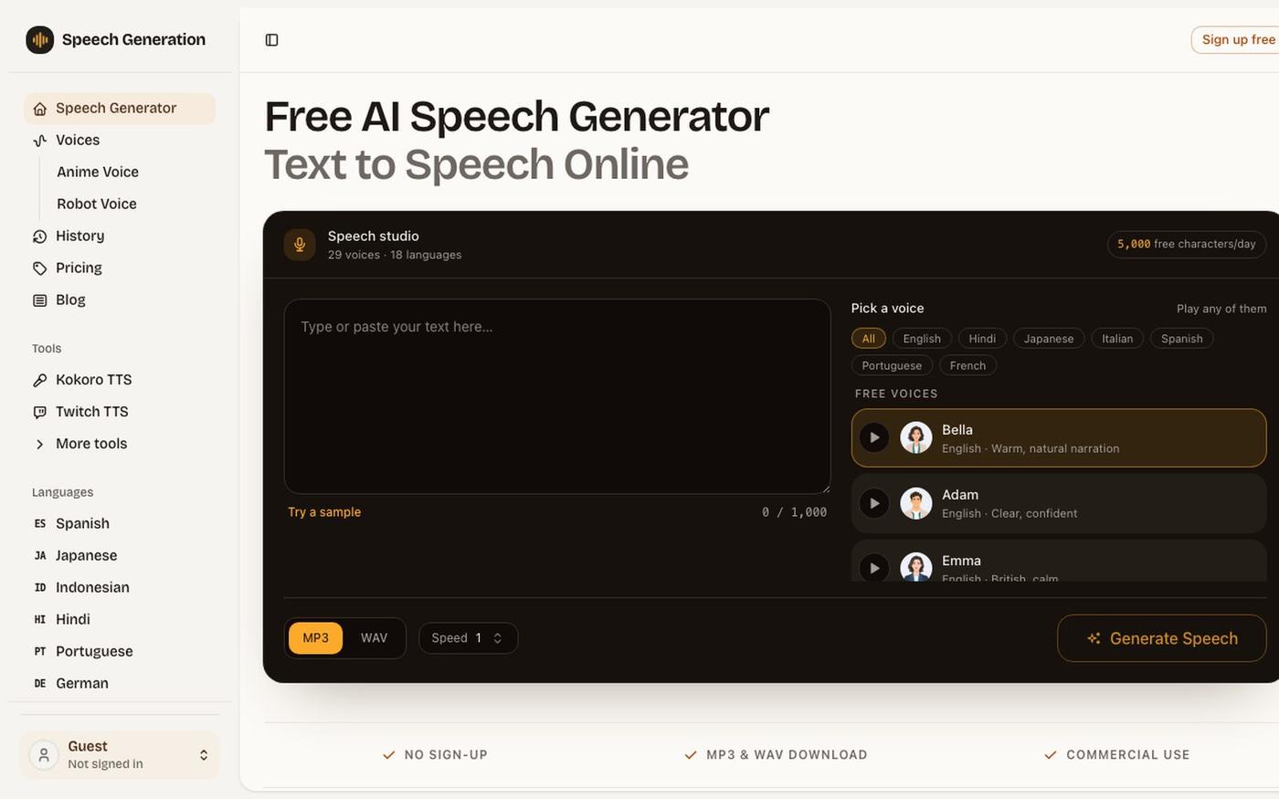 AI Speech Generator — Free Text to Speech Online — screenshot