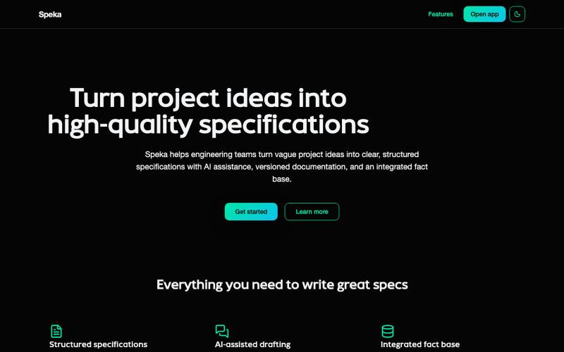 Speka — Turn project ideas into high-quality specifications — screenshot