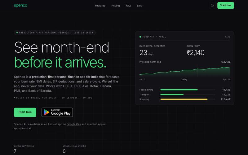 Spenco AI — Expense Tracker India | See Month-End Early — screenshot