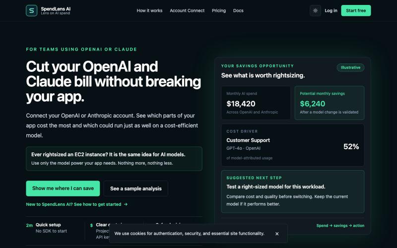 AI Model Rightsizing for OpenAI and Anthropic | SpendLens AI — screenshot