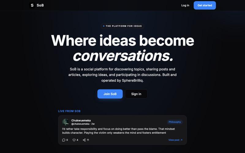 SoB — Where ideas become conversations — screenshot