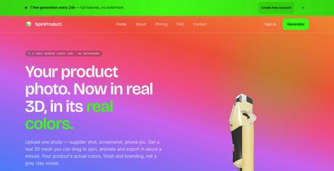 Turn a product photo into a real 3D render — SpinProduct — screenshot