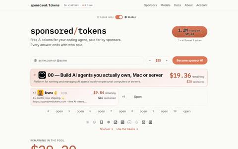 sponsored/tokens — a public pool of AI tokens — screenshot