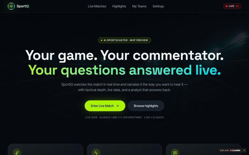 SportIQ — AI Sportscaster for Live Football — screenshot