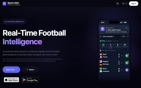 Sports Alert | AI Football Analytics & Tactical Forecasts — screenshot