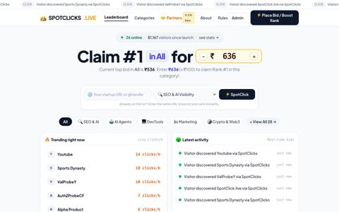 SpotClicks.live — Pay-To-Rank Leaderboard & Traffic Billboard — screenshot