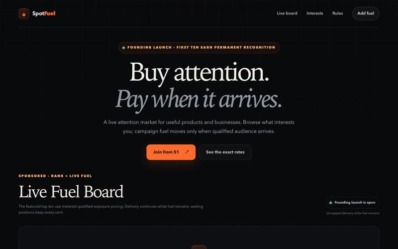 SpotFuel — The live attention market — screenshot