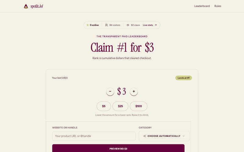 spotlit.lol — the transparent paid leaderboard — screenshot