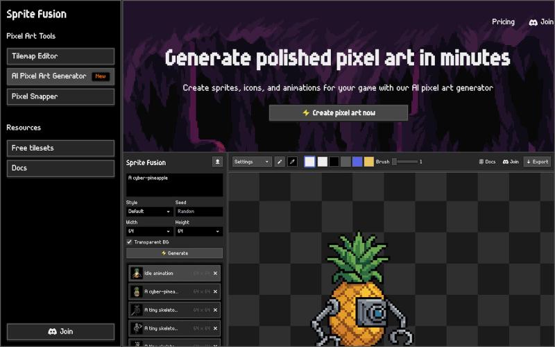 AI Pixel Art Generator & Editor for Game Assets | Sprite Fusion — screenshot