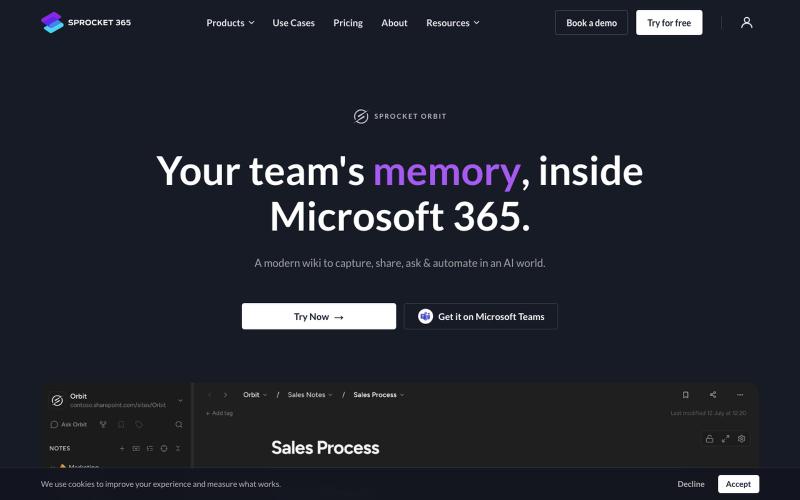 Sprocket Orbit: Your Team's Memory in Microsoft 365 | Sprocket 365 — screenshot