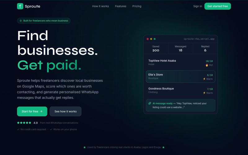 Sproute — Find Local Businesses & Land Clients — screenshot