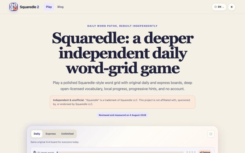 Squaredle daily word grid with deep vocabulary — independen… — screenshot